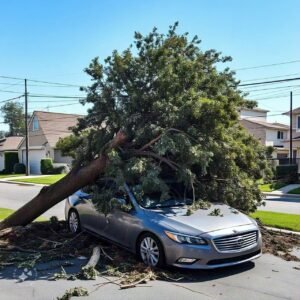 fallen tree on a car